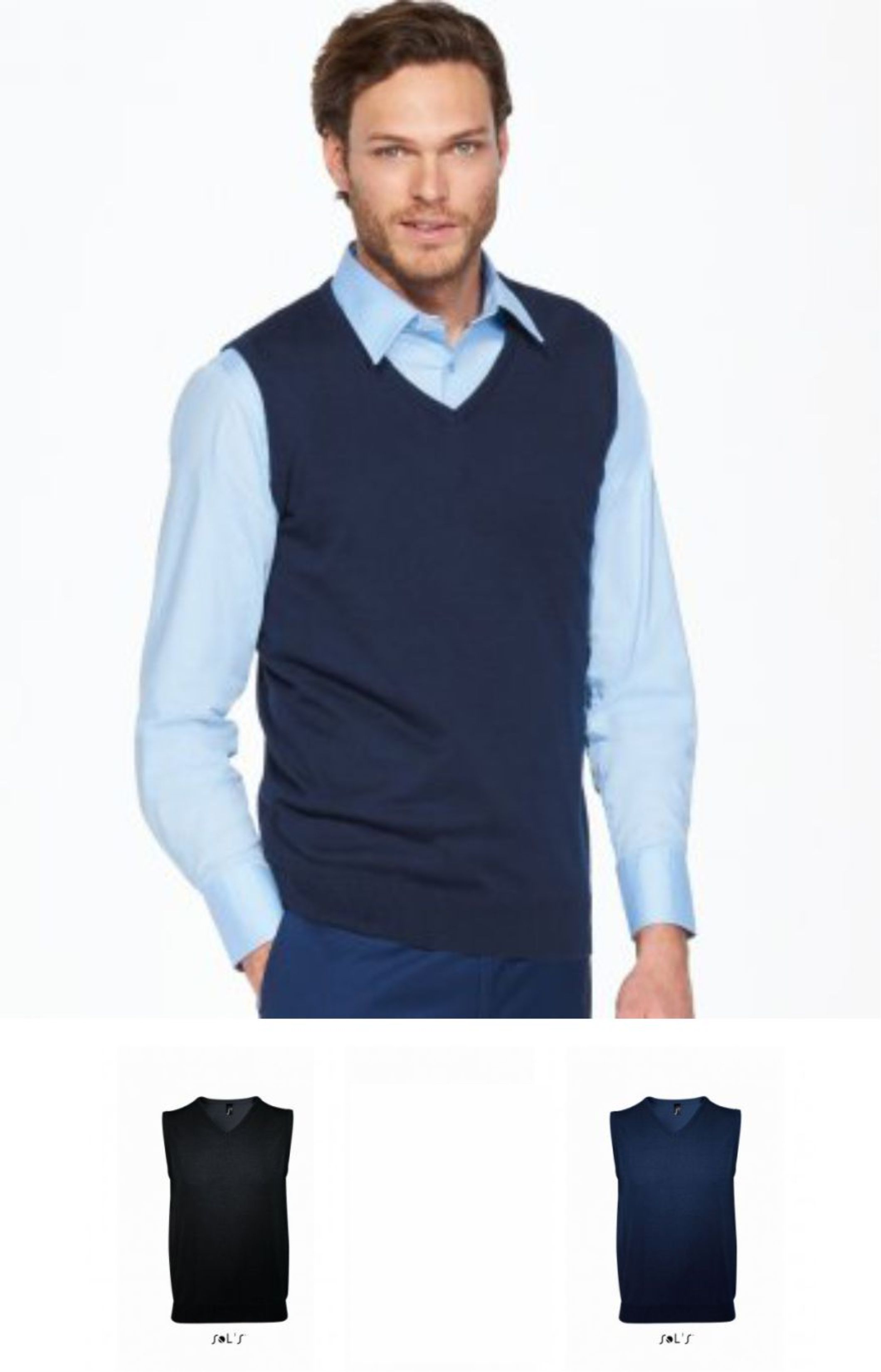 Sol's 10591 Gentleman Sleeveless Cotton Acrylic Vee Neck Sweater - Click Image to Close