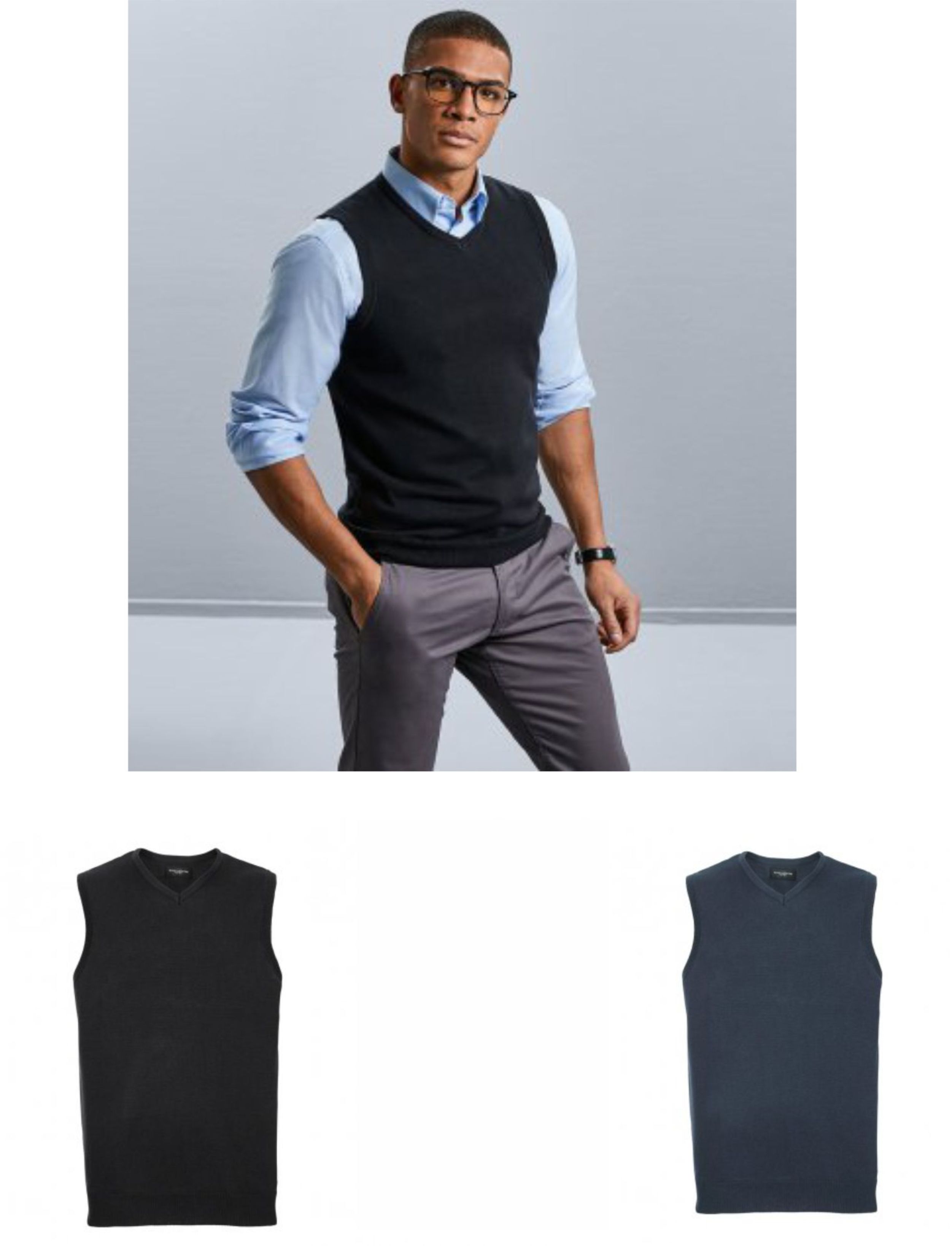 Russells 716M Sleeveless V Neck Sweater - Click Image to Close