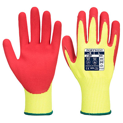 A626 Portwest Vis-Tex HR Cut Glove - Nitrile Yellow/Red - Click Image to Close