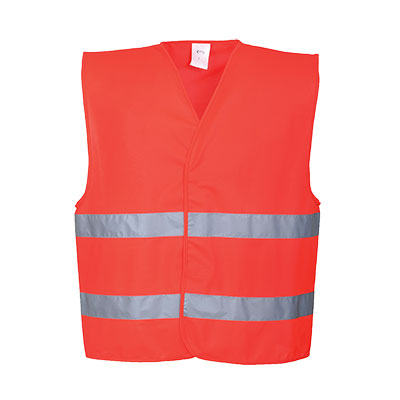 C474 Red Hi Vis Two Band Vest - Click Image to Close