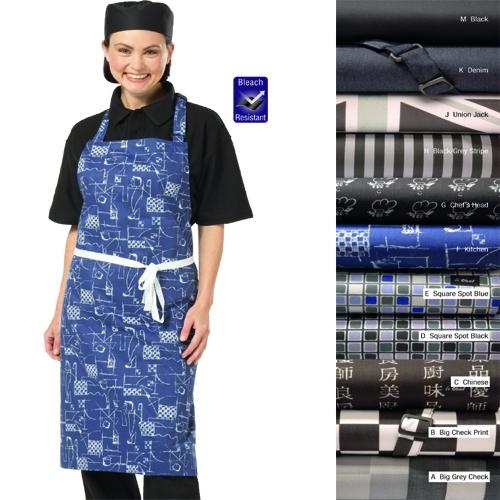 DF76 Le Chef Patterned Bib Apron  DF76 Le Chef Patterned Bib Apron