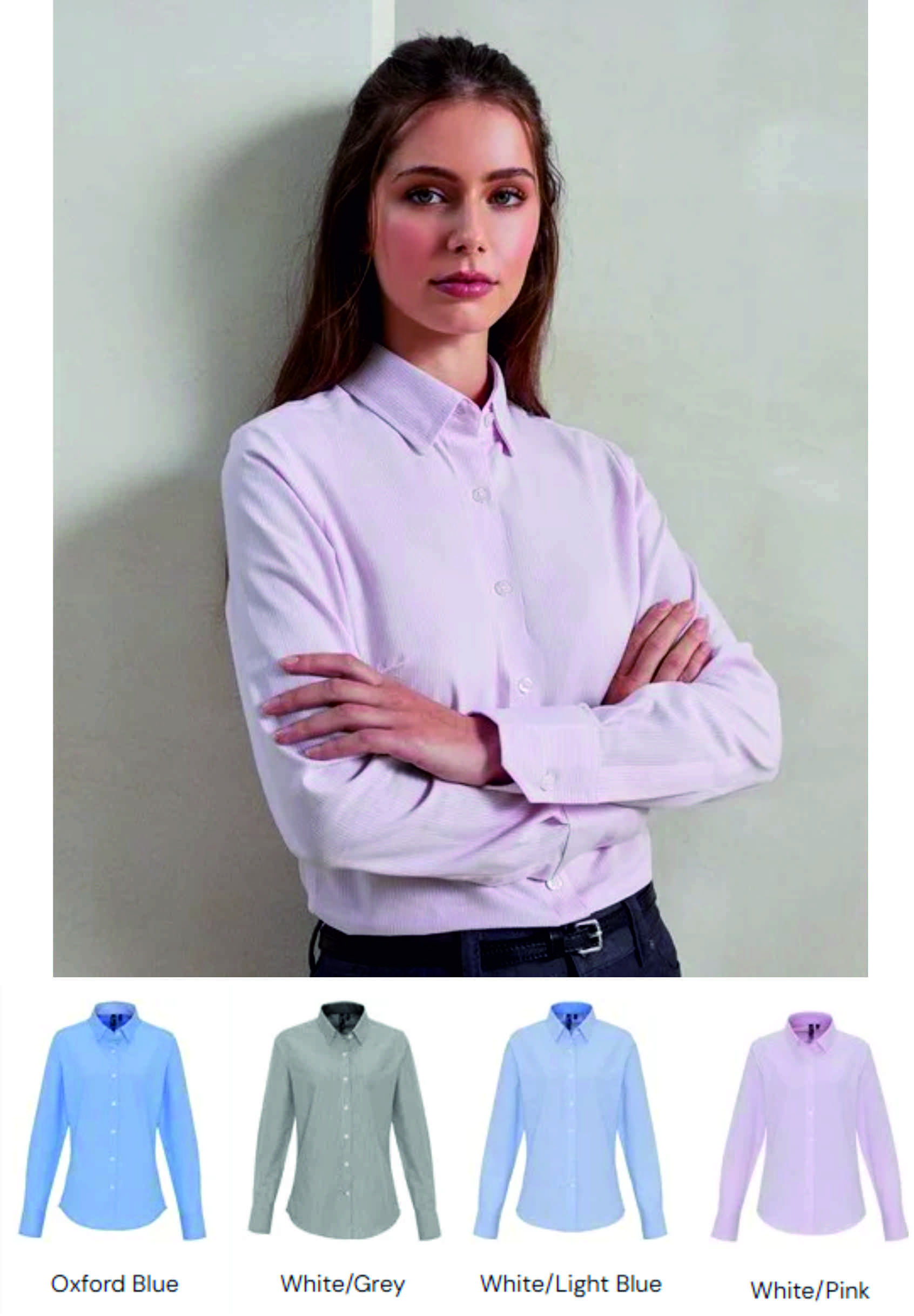Premier PR338 Ladies Long Sleeve Striped Oxford Shirts  Premier PR338 Ladies Long Sleeve Striped Oxford Shirts