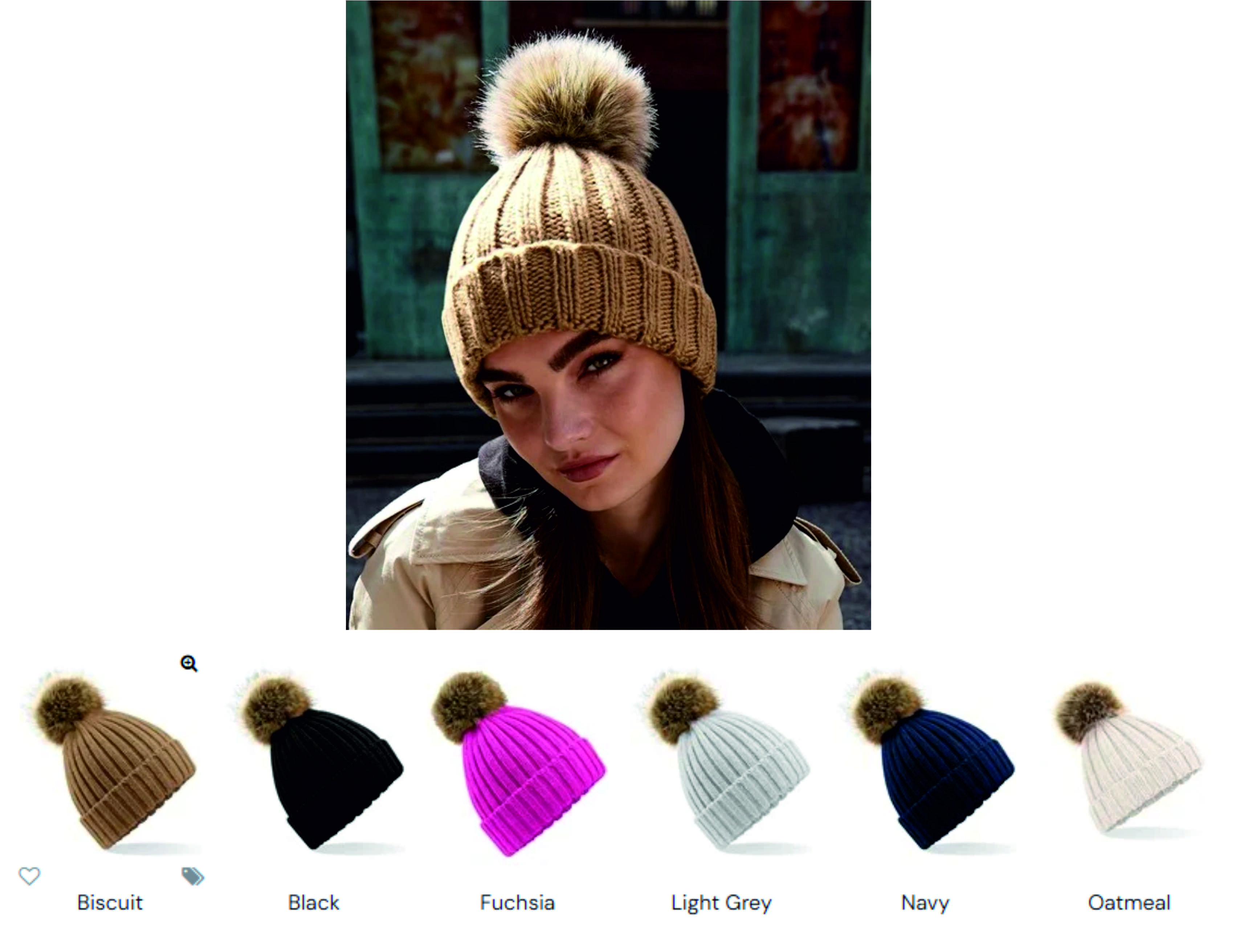 Beechfield BB412 Fur Pom Pom Chunky Beanie  Beechfield BB412 Fur Pom Pom Chunky Beanie