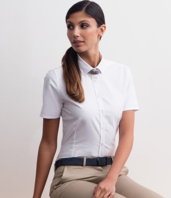 Henbury H518R Ladies Modern Short Sleeve Regular Fit Oxford Shir - Click Image to Close