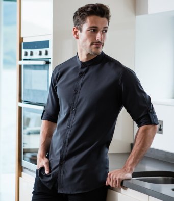 Henbury H592 Mandarin Roll Sleeve Anti Bac Wicking Shirt  Henbury H592 Mandarin Roll Sleeve Anti Bac Wicking Shirt