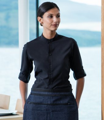 Henbury H593 Ladies Roll Sleeve Mandarin Anti-Bac Wicking Shirt  Henbury H593 Ladies Roll Sleeve Mandarin Anti-Bac Wicking Shirt